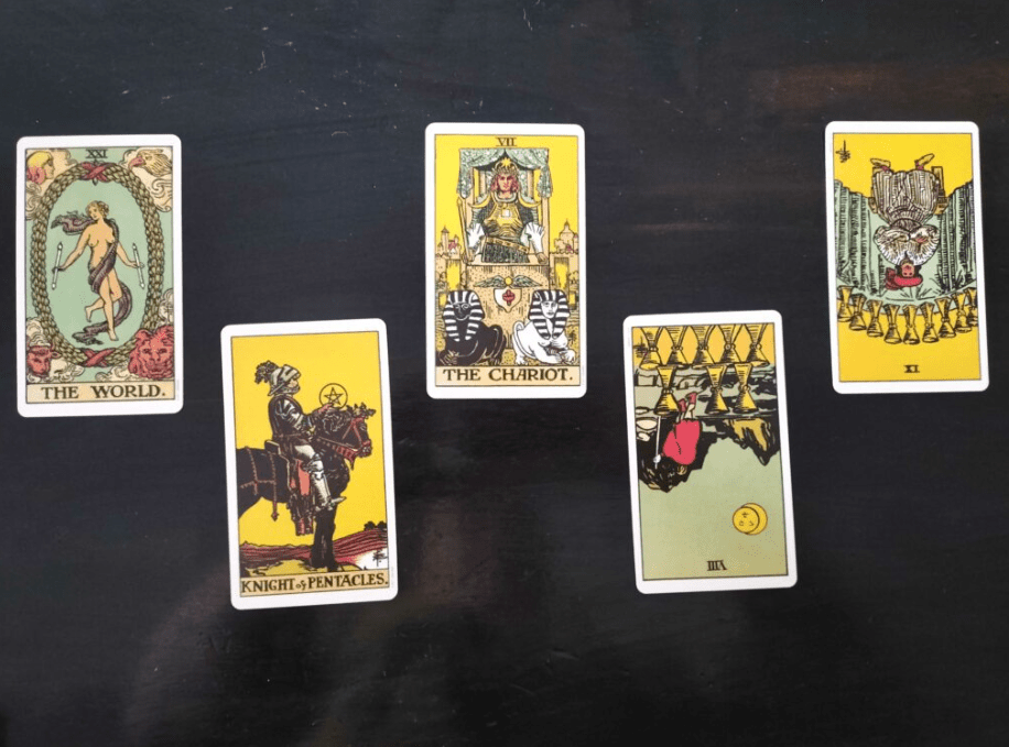 five card tarot spread the world knight of pentacles the chariot